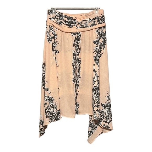 Zara Asymmetrical Pleated Chiffon Skirt Peach w/Tropical Prints Small - Picture 3 of 5